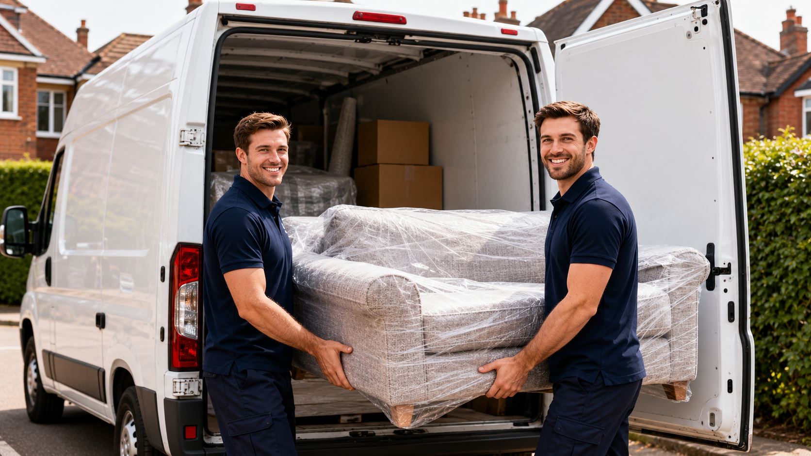 DJR Services removals crew loading a Luton van outside a Somerset home for a house removal in Wells